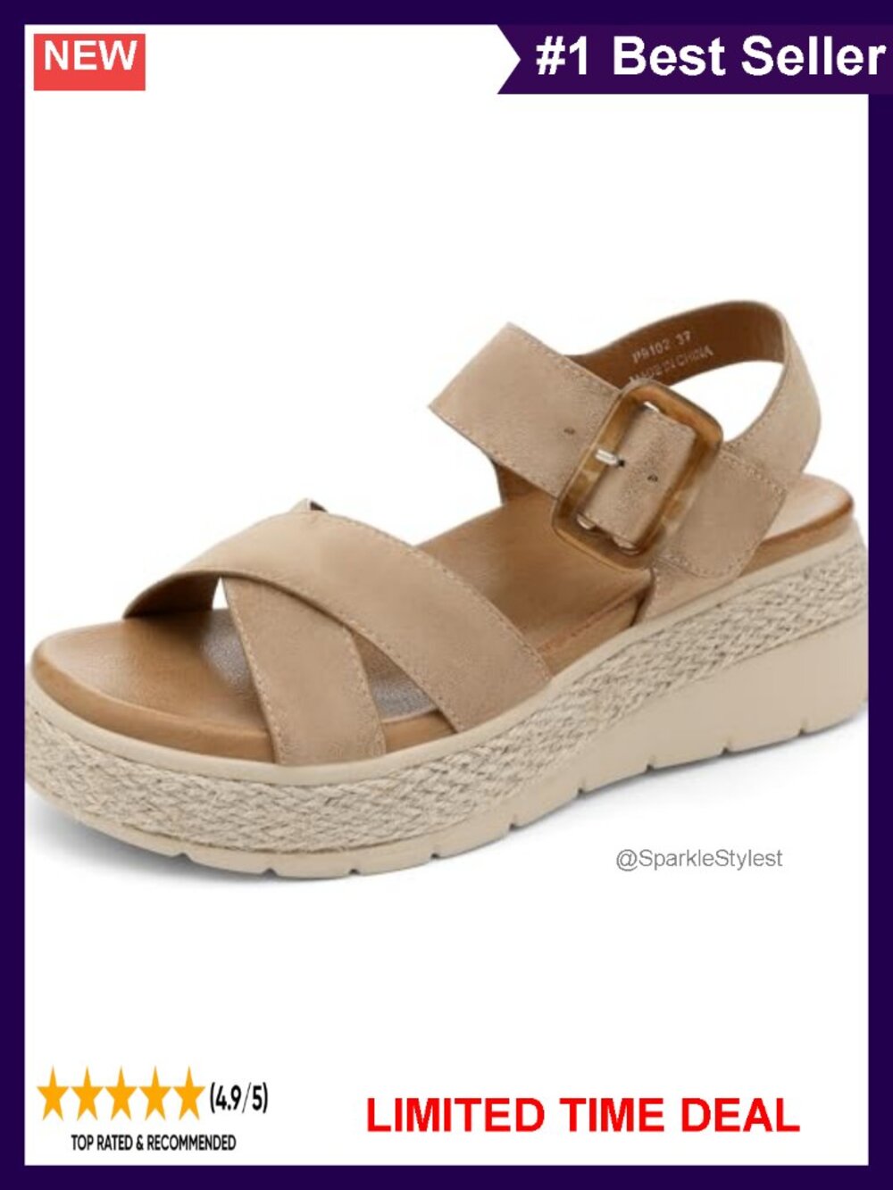 Platform Sandals Low Wedge Orthopedic Arch Support Hook & Loop Faux Suede